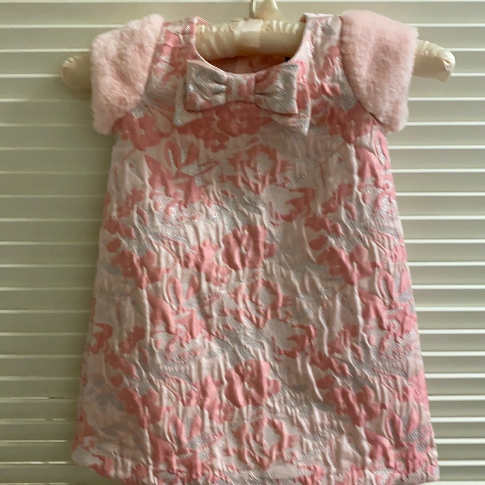Janie and Jack Pink and White Brocade Bow Dress